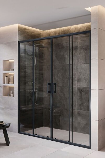 MONAQUA Arteko Duşakabin Ön Cephe, 2 Sabit 2 Kayar - Antrasit Profil - Şeffaf...