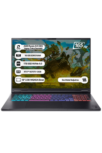 ACER Nitro 18 NH.QYFEY.001 Ryzen AI 9 365 16GB 1TB SSD RTX5070Ti-12GB 165Hz 1...
