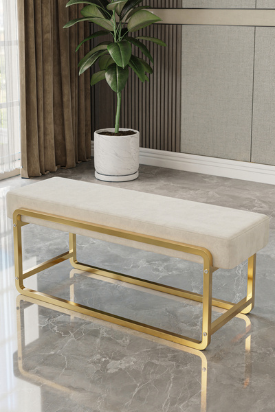 baresmu Sora Modüler Bench – Baby Face Kumaş, Demonte, Gold Metal Ayaklı Mode...