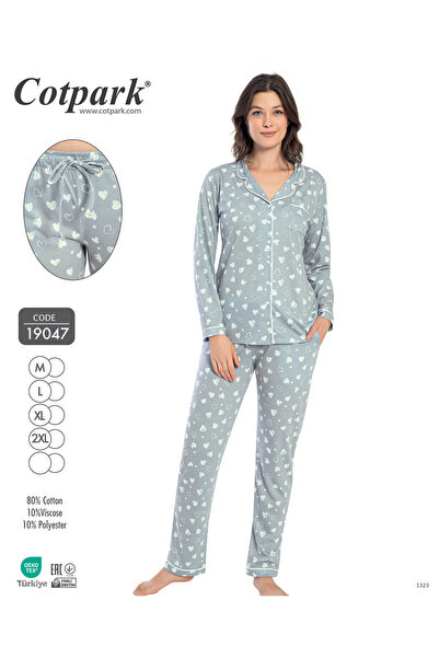 Cotpark Ženska Pamuk delna Pamučni džersej tkanina dugih rukava Košulja kragn...