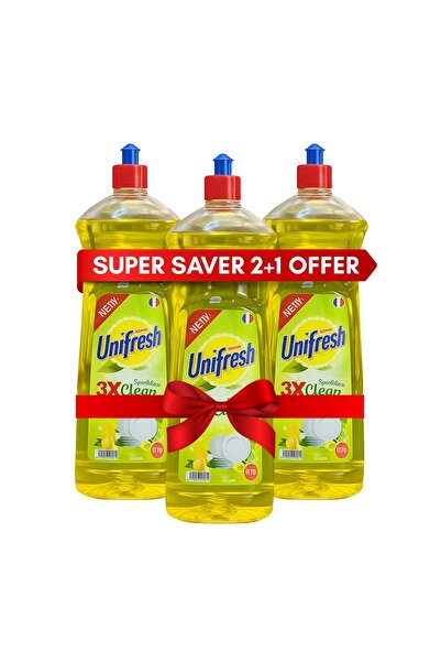 UNIFRESH سائل غسيل الأطباق الأصفر 1 لتر (عبوة من 3) - إزالة فعالة للدهون، برا...