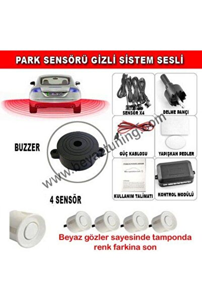 beyaztuning Park Sensörü Sesli Geri Vites Ses İkazlı 4 Gözlü Beyaz