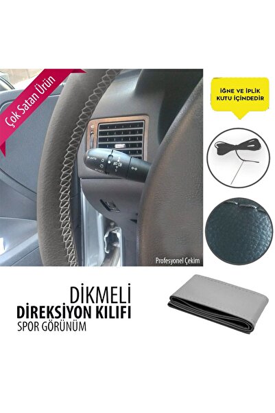 Leader Dikmeli Direksiyon Kılıfı Deri Gri Dikişli
