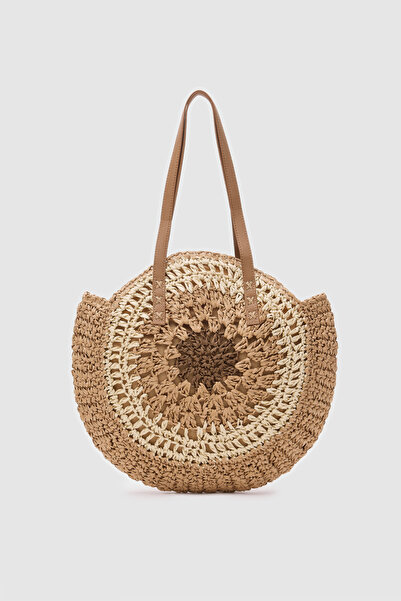 OGGO Camel-Ekru Hasır Omuz Çantası