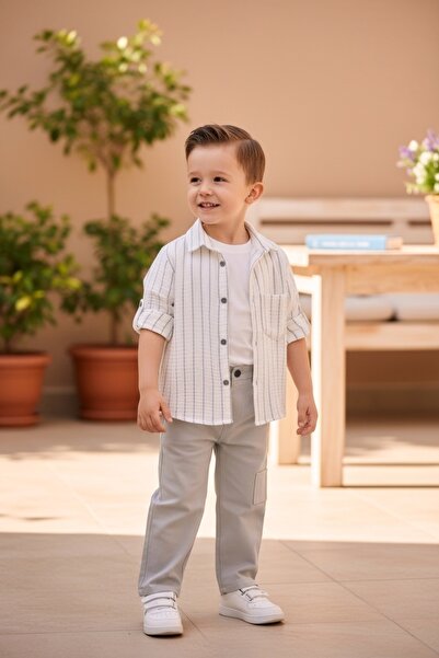 ŞİNDAX Boy's 3-Piece Suit with Shirt, Mink Color