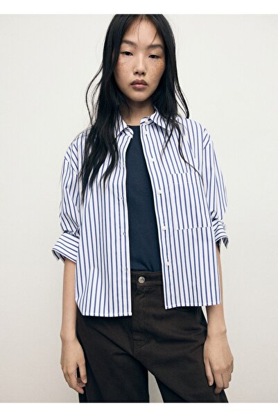 MANGO Woman Çizgili crop gömlek