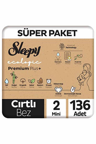 Sleepy Ecologic Premium Plus Süper Paket Bebek Bezi 2 Numara Mini 136 Adet