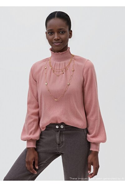 Mango Teen Büzgülü yüksek yaka bluz