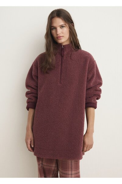 MANGO Woman Kürklü fermuarlı sweatshirt