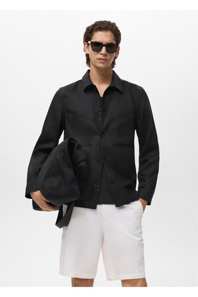 MANGO Man Keten karışımlı cepli ceket