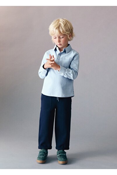 MANGO Baby Düz kesim pamuklu pantolon