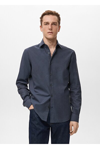 MANGO Man %100 pamuklu regular fit çizgili gömlek