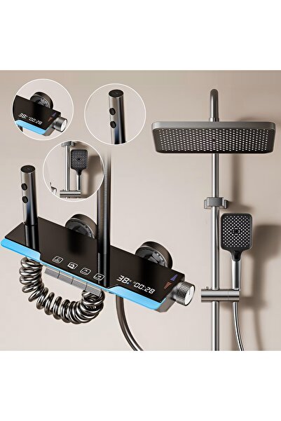 QuTek Set de dus QUTEK DeLuxe cu para, afisaj digital, 4 functii de curgere a...