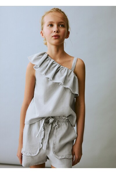 MANGO Kids Kemerli keten şort