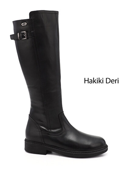GÖNDERİ(R) Kadın Siyah Fermuarlı Kauçuk Taban Hakiki Deri Çizme
