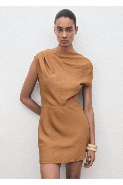 MANGO Woman Draped asymmetrical long dress