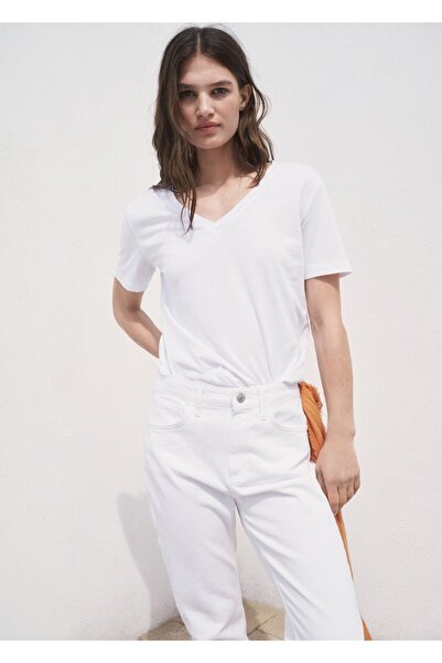 MANGO Woman V yakalı pamuklu tişört