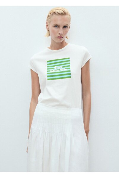 MANGO Woman Kayık desenli pamuklu tişört