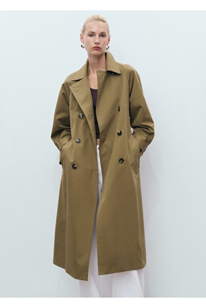 MANGO Woman Çift düğmeli uzun trençkot