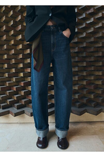 MANGO Woman Paçaları kıvrılmış balon kesim jean