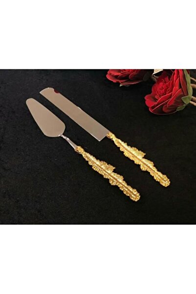 ZADE HOME طقم كيك من قطعتين بنقش ريش ذهبي MSSS022