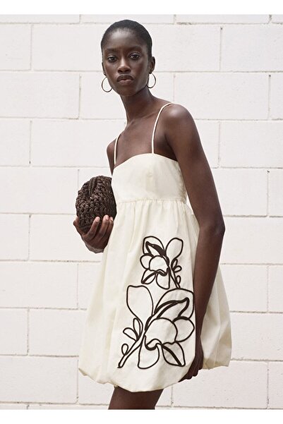 MANGO Woman Çiçek işlemeli balon elbise