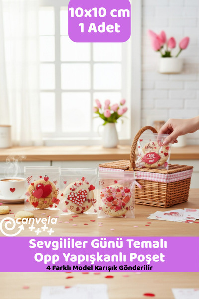 İstisna 1 Adet Sevgililer Günü Temalı 10x10 Cm Opp Yapışkanlı Poşet 4 Farklı ...