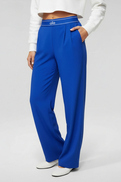 Butik بنطلون ساكس أزرق بخصر مطاطي واسع عادي