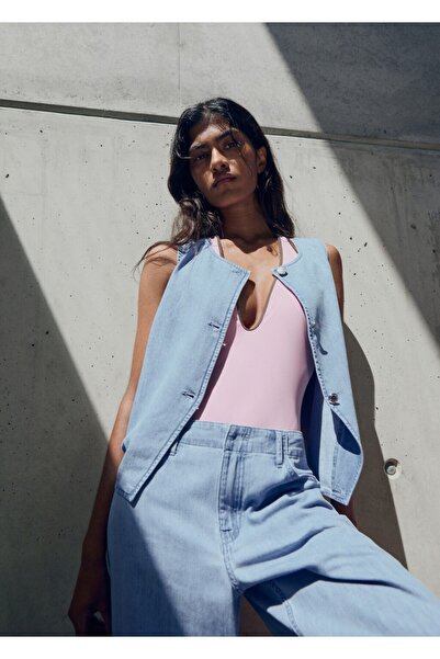 MANGO Woman Düğmeli denim yelek