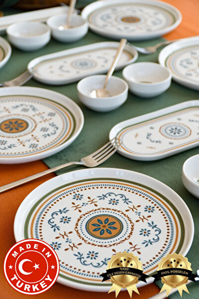 Farika Porselen طقم إفطار مينيل مكون من 16 قطعة، يكفي لستة أشخاص (صنع في تركيا)