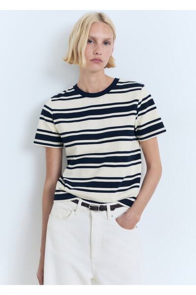 MANGO Woman Kontrast yakalı pamuklu tişört