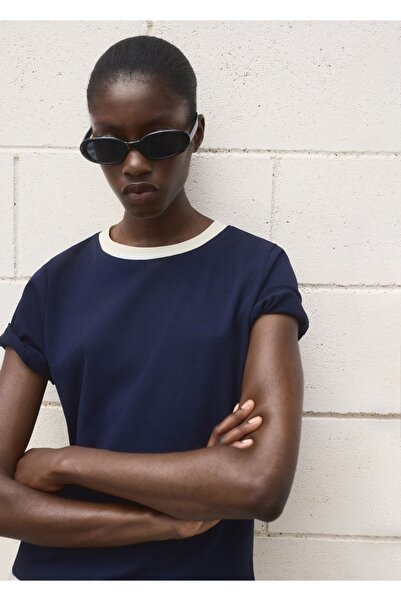 MANGO Woman Kontrast yakalı pamuklu tişört