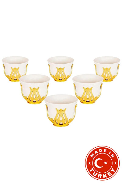 FARİKA طقم فناجين قهوة عربية ميرا لستة أشخاص (ذهبي) (صنع في تركيا) (صنع في تر...