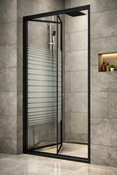 Durul Dikdörtgen Ön Cephe Katlanır Akordiyon Kapı Siyah Çizgili Cam Duşakabin...