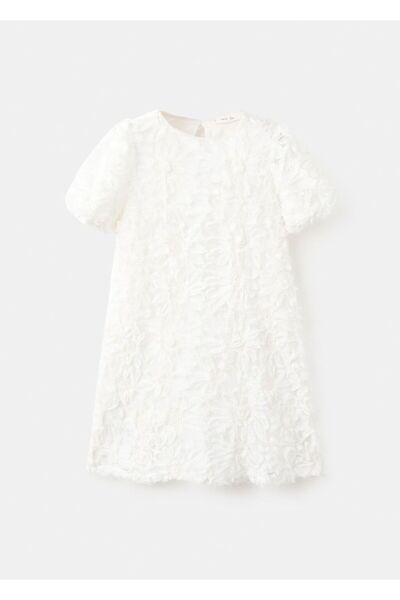 MANGO Kids Çiçekli işlemeli tül elbise
