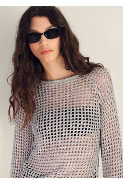 MANGO Woman Uzun kollu kroşe kazak