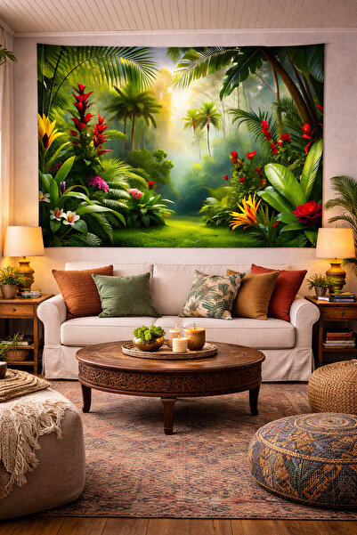 Vendini Huzur Dolu Orman Manzarası Duvar Örtüsü Duvar Halısı Wall Tapestry