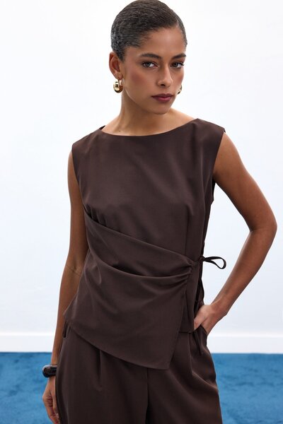 Sateen Lena Bluz - Kahve