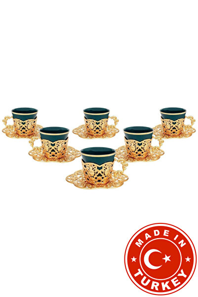 FARİKA طقم قهوة دورو الأخضر (ذهبي) لستة أشخاص (صنع في تركيا)