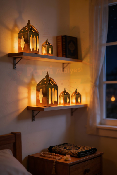 Parti Atölyesi 5 Adet Gold Metalik Karton Led Işıklı Masa Üstü Dekor