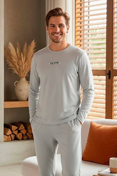 rindahomewear Long Sleeved Embroidered Knitted Men's Pajama Set