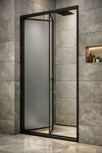 Durul Duşakabin Ön Cephe Katlanır Akordiyon Kapı Siyah Buzlu Cam Yükseklik 190cm