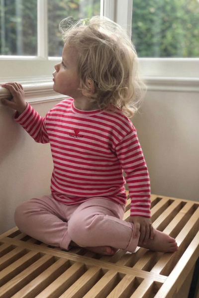 Cigit Striped Knitwear Baby Girl Set 0-3 Years Powder Coral Striped