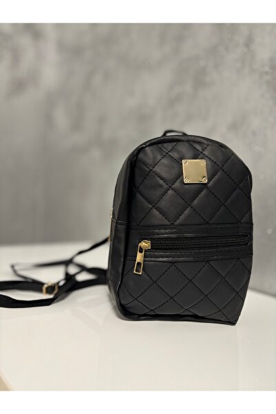 Markasız ucuz Rucsac damă negru, matlasat, cu fermoar și detalii aurii