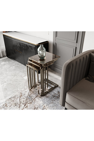 Dekoport Mira Zigon Sehpa Prinç Eskitme Rengi Bronz Cam