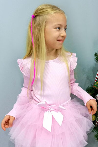 Breeze Bluză cu mânecă lungă pentru fetiță, cu volane, 8-14 ani, roz