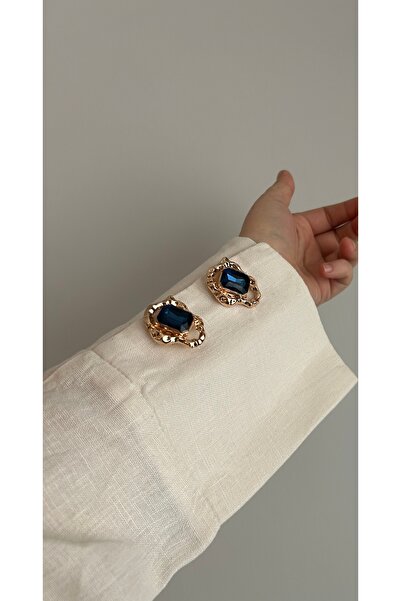 faden official 2 adet mavi taşlı geometrik tak-çıkar düğme