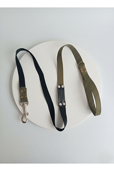 balkonda Dog Walking Leash Collar 2 cm Width Column Cord Khaki & Black