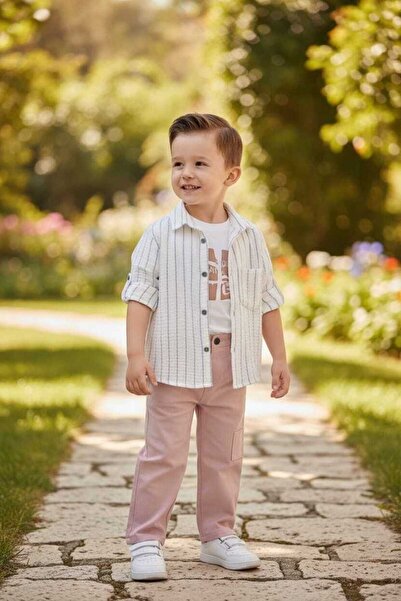 ŞİNDAX Boy's 3-Piece Set with Shirt, Beige