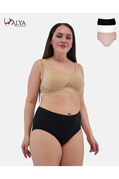 ALYA UNDERWEAR كيلوت باتال نسائي عبوة ثلاثية - أسود-أبيض-جلد- 5xl-6xl-7xl